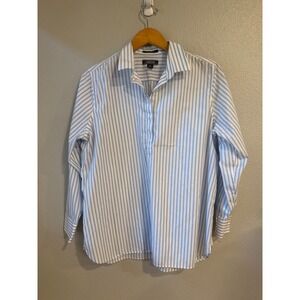 Lands' End Striped Tunic Women 16P Blue White No Iron Supima Cotton Popover